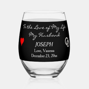 Vaso De Vino Novia a Groom Regalo Monograma Corazón Rojo Negro