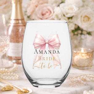 Vaso De Vino Novia por sonrojar lazo de perlas rosa Despedida d