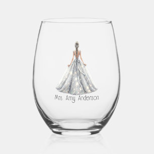 Vaso De Vino Novia Sra. Boda Vestido Noche Regalo Personalizado