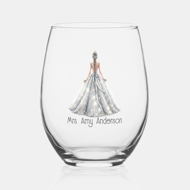 Vaso De Vino Novia Sra. Boda Vestido Noche Regalo Personalizado (Anverso)