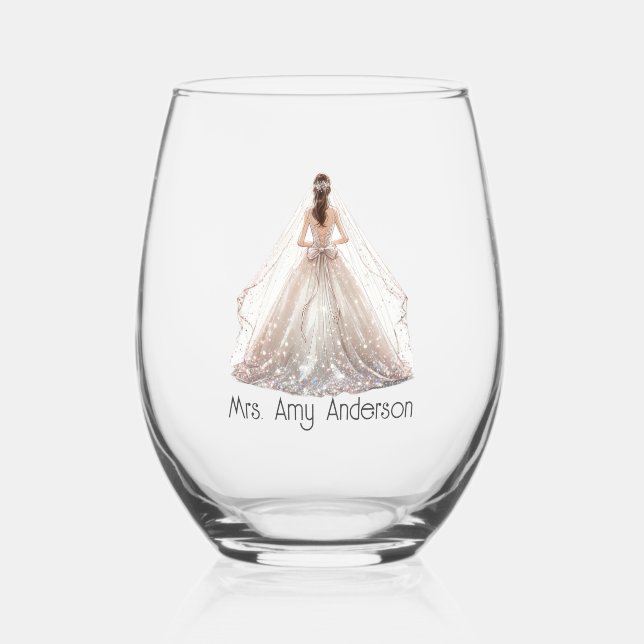 Vaso De Vino Novia Sra. Boda Vestido Nodal Gift Personalizado (Anverso)