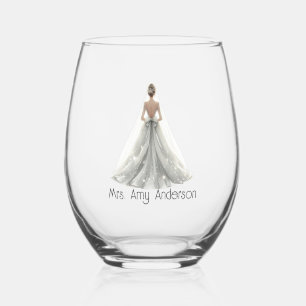 Vaso De Vino Novia Sra. Boda Vestido Nodal Gift Personalizado