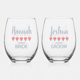 Vaso De Vino Novia y Cortejo 5 Corazones Novia