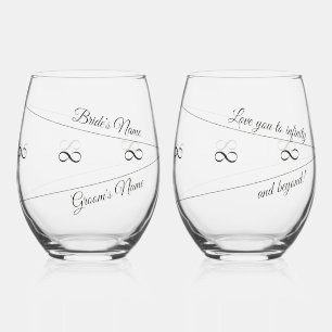 Vaso De Vino Novia y novio, "Te amo al infinito y más allá"