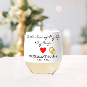 Vaso De Vino Novio Turquesa a Novia Corazón Rojo Dorado