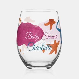 Vaso De Vino Nubes azules rosadas, ducha de bebé, añada el nomb