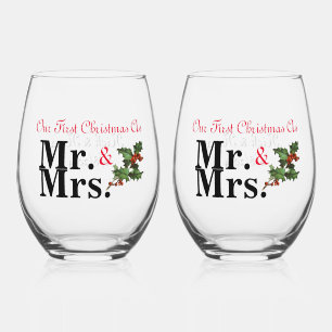 Vaso De Vino Nuestra Primera Navidad Como Sr. y Sra.