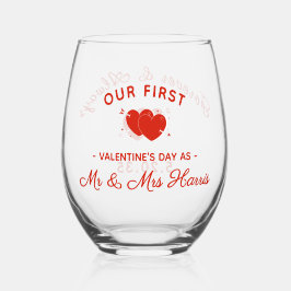 Vaso De Vino Nuestro Primer Día de San Valentín como Sr. y Sra.