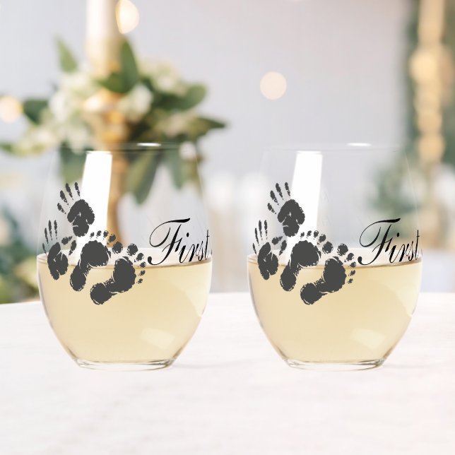 Vaso De Vino Nueva huella de mano de bebé (Insitu (Boda))