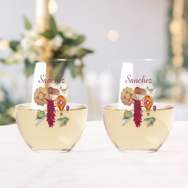 Vaso De Vino Nuevo México Rojo Chile Pinõn Zia Globo de aire ca (Insitu (Boda))