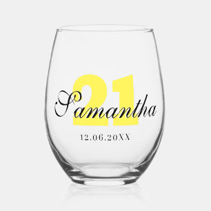 Vaso De Vino Número de cumpleaños amarillo limón   Black 3D Nam