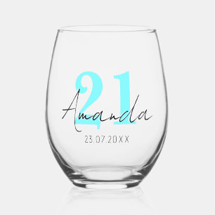 Vaso De Vino Número de cumpleaños azul eléctrico   Black 3D Nam