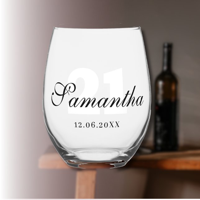 Vaso De Vino Número de cumpleaños blanco | Fecha de nombre negr (Subido por el creador)