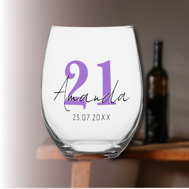Vaso De Vino Número de cumpleaños de Amethyst | Black 3D Name D (Subido por el creador)
