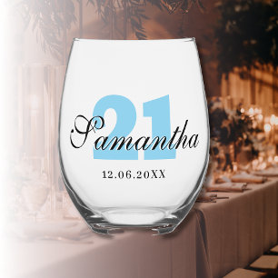 Vaso De Vino Número de cumpleaños de Sky Blue   Black 3D Name D