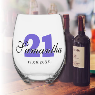 Vaso De Vino Número de cumpleaños de uva   Black 3D Name Date