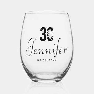 Vaso De Vino Número de cumpleaños negro Fecha de nombre negro