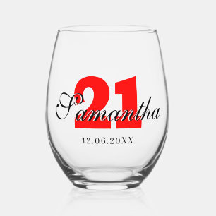 Vaso De Vino Número de cumpleaños rojo   Black 3D Name Date