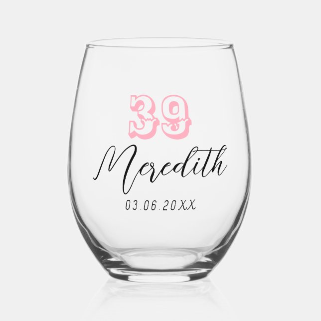 Vaso De Vino Número de cumpleaños rosado del bebé | Fecha de no (Anverso)