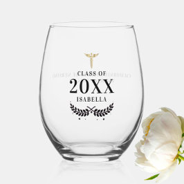 Vaso De Vino Nurse Graduación Regalo Oro Caduceus Laurel Nombre