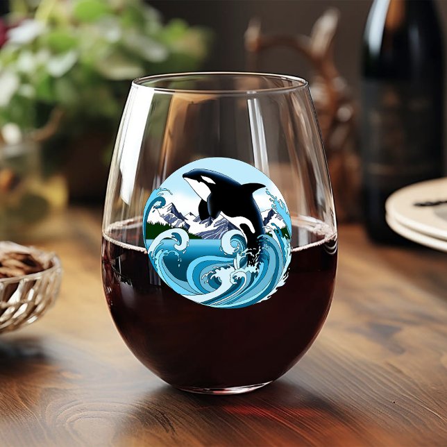 Vaso De Vino Océano azul de ballena asesina de orca (Subido por el creador)