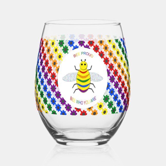 Vaso De Vino Orgulloso arcoíris y flores de la comunidad LGBT (Anverso)