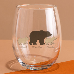 Vaso De Vino Oso Mama Personalizado Con 2 Nombres De Niños Rega