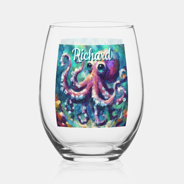 Vaso De Vino Otopus Nautical Beach Coastal Personalizado (Anverso)