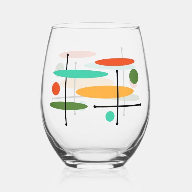Vaso De Vino Ovalos y líneas retro (Anverso)