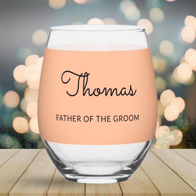 Vaso De Vino Padre del Boda Groom Personalizado (A personalized stemless wine glass with 'Father Of The Groom' words, to personalize with a name)