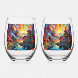 Vaso De Vino Pagoda and Coloured Landscape 
