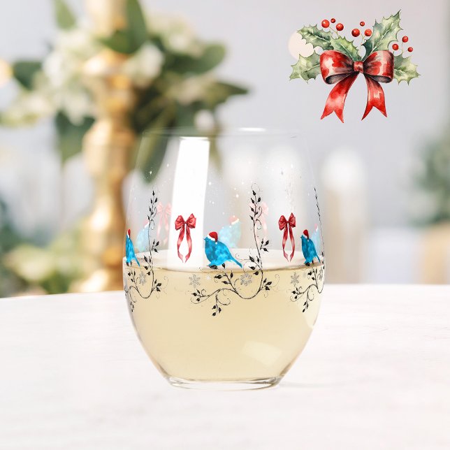Vaso De Vino Pájaro azul en Navidad (Subido por el creador)