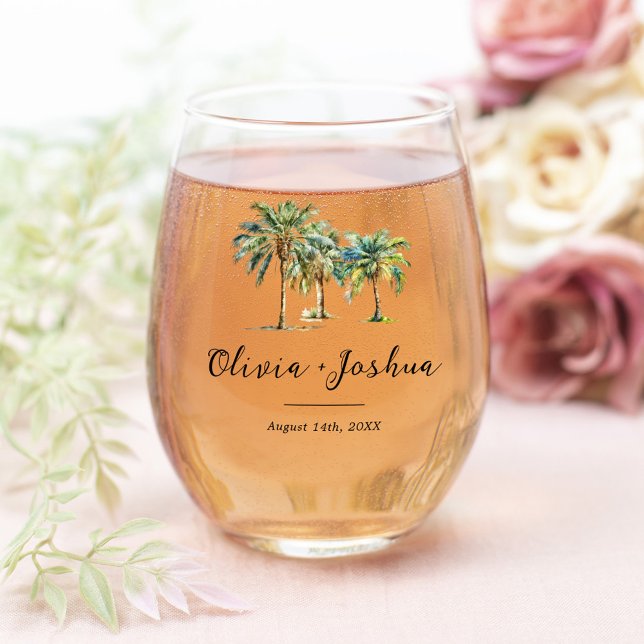Vaso De Vino Palm Tree Destination Wedding Favor (Subido por el creador)