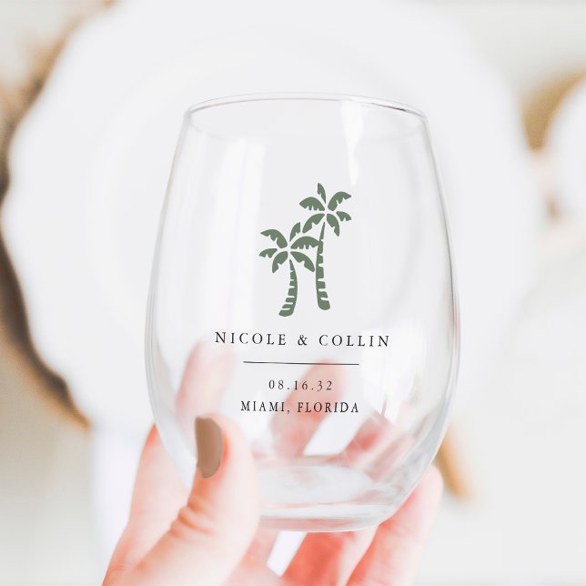 Vaso De Vino Palm Tree Tropical Destination Wedding Favor (Subido por el creador)