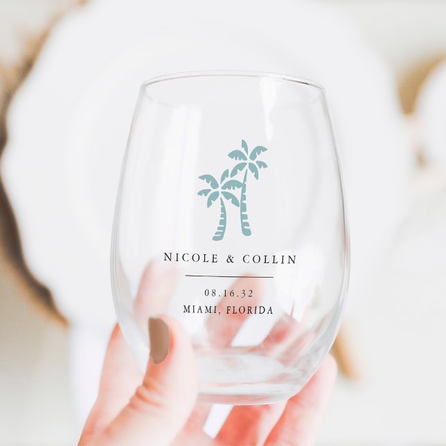 Vaso De Vino Palm Tree Tropical Destination Wedding Favor (Subido por el creador)
