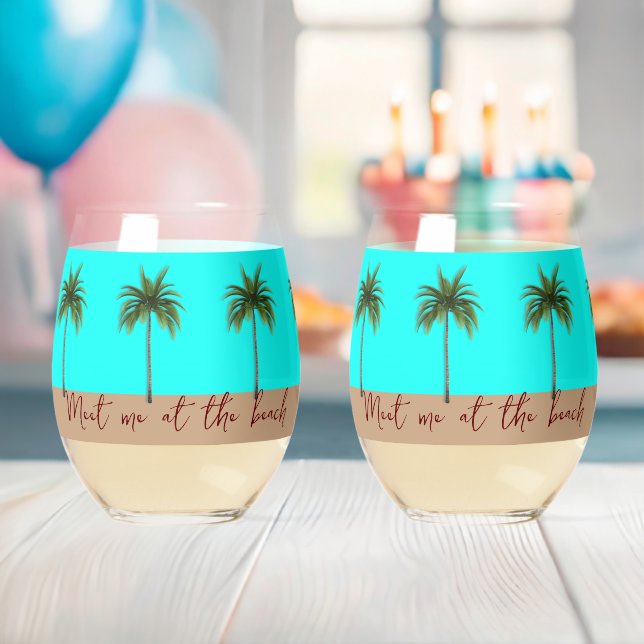 Vaso De Vino Palm Trees Beach Life Stemless Wine Glasses (Insitu (Baby Shower))