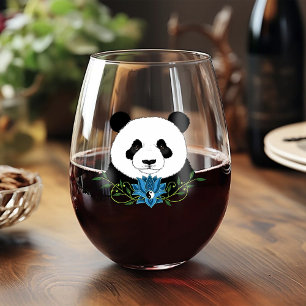 Vaso De Vino Panda Bear Lotus Flower Blue