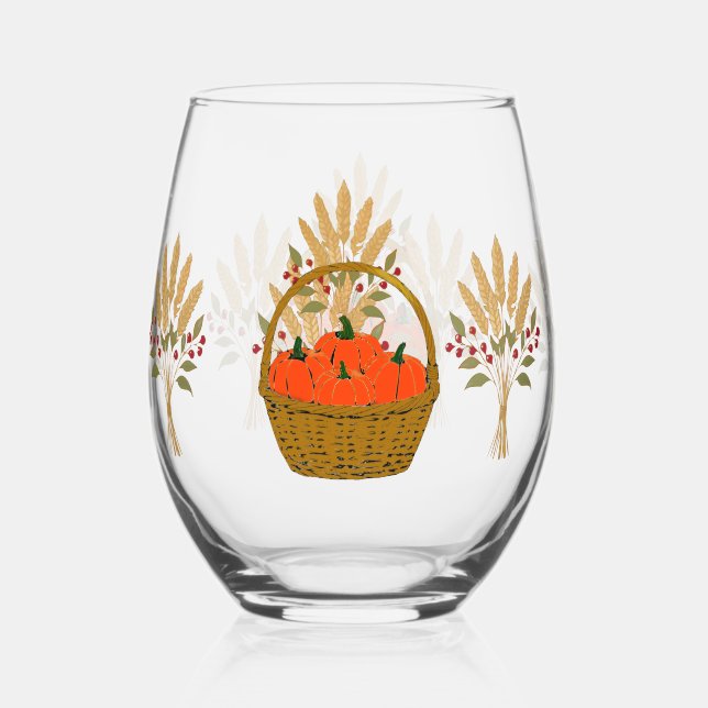 Vaso De Vino 🎃 Panier de Citrouilles et Blé d'Automne (Anverso)