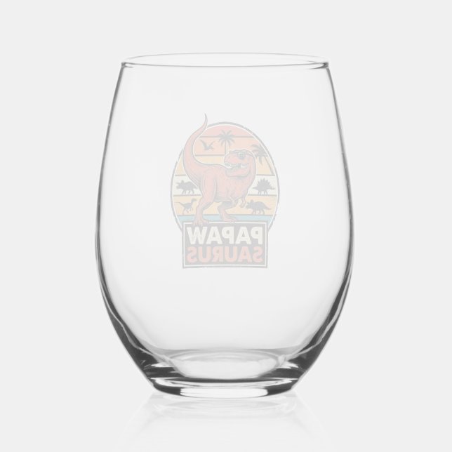 Vaso De Vino Papawsaurus Diseño Vectorial Retro Dinosaurio Atar (Anverso)