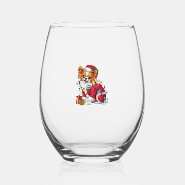 Vaso De Vino Papillon Xmas iluminando Santa Papillon Dog Christ (Anverso)