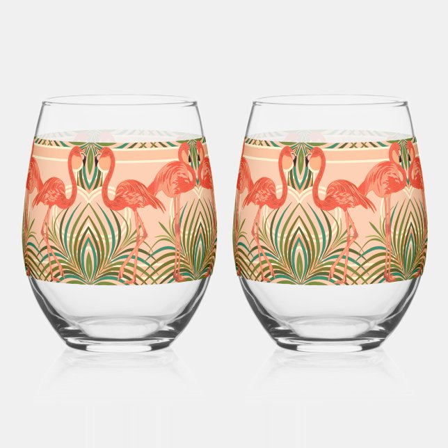 Vaso De Vino Paraíso tropical Flamingo Art Deco (Anverso)