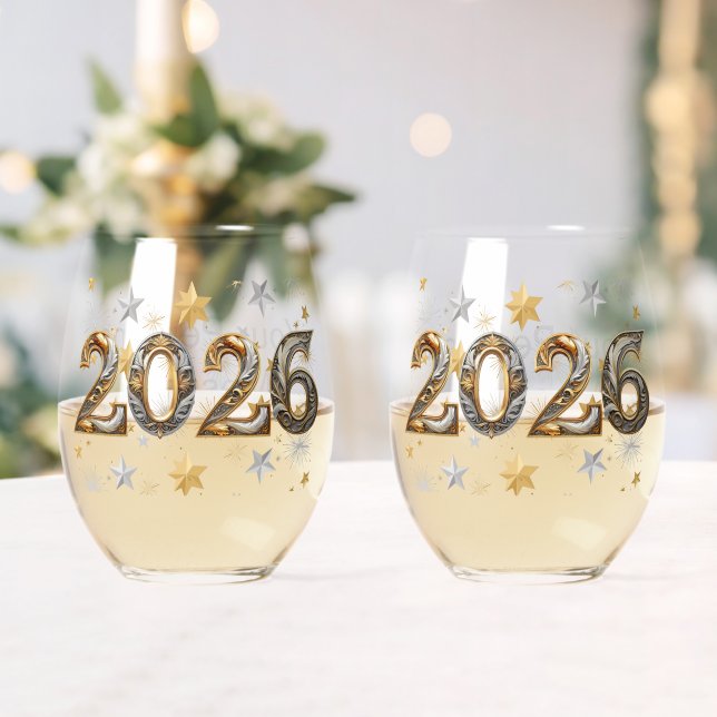 Vaso De Vino Pareja de copas de Año Nuevo "2026"  (Insitu (Boda))