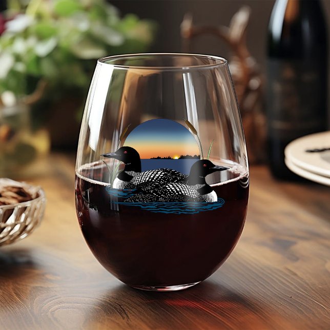 Vaso De Vino Pareja de somormujos atardecer azul (Subido por el creador)