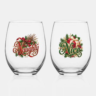 Vaso De Vino Pareja de tipografía navideña traviesa y agradable