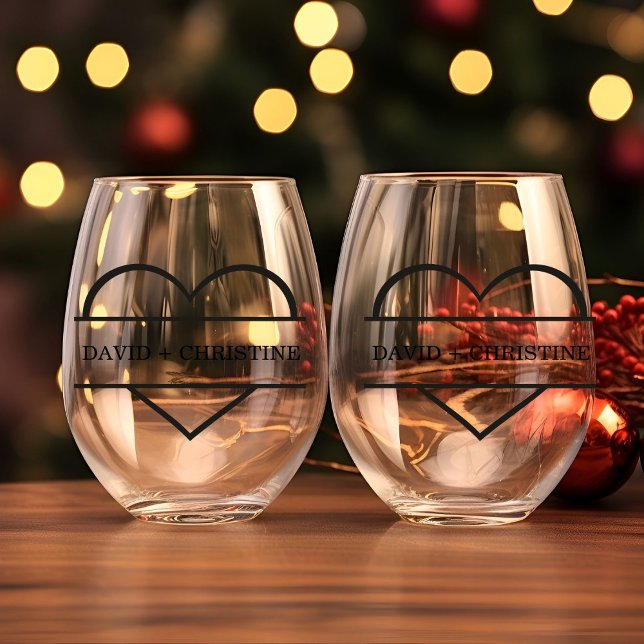 Vaso De Vino Pareja moderna con las manos boda de nombre person (Subido por el creador)