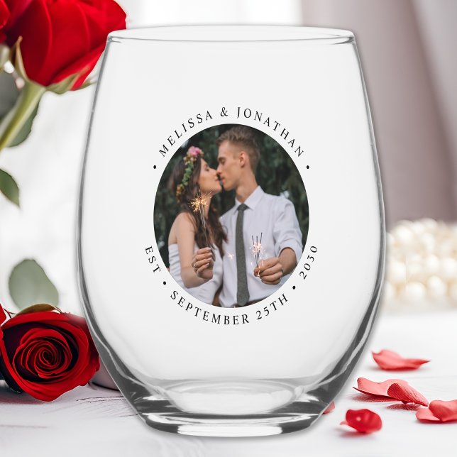 Vaso De Vino Pareja recién casada con foto personalizada Nombre (Subido por el creador)