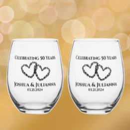 Vaso De Vino Parejas Nombre 50 Aniversario Regalo Corazón Origi