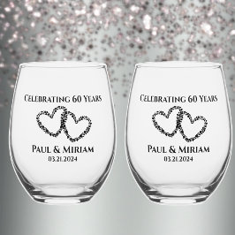 Vaso De Vino Parejas Nombre Regalo del 60° Aniversario Corazón 