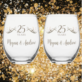 Vaso De Vino Parejas personalizados nombran 25 años Keepsake