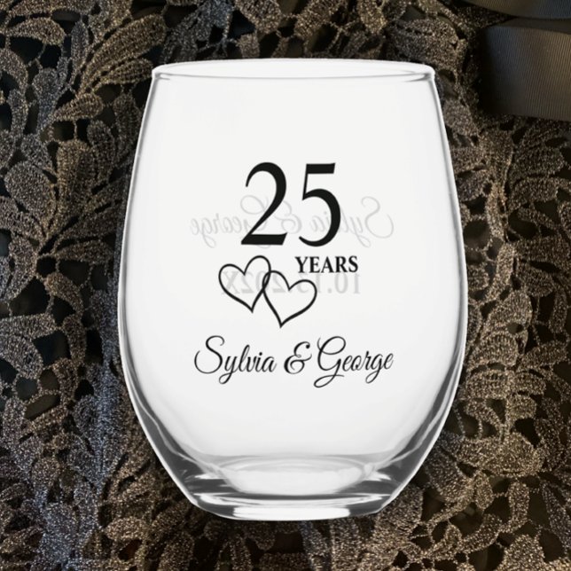 Vaso De Vino Parejas personalizados Nombre Keepsake Regalo del  (Personalize glass with couples names and 25th wedding anniversary date for anniversary keepsake gift)